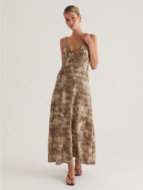 Paper Heart Tie-Dye Slip Maxi Dress in Taupe
